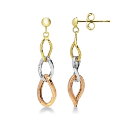 White, yellow, rose gold 18k chain drop earrings diamond cut 