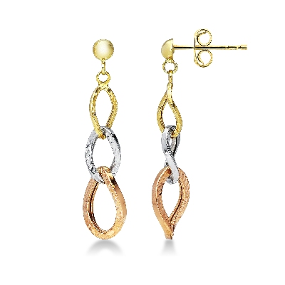 White, yellow, rose gold 18k chain drop earrings diamond cut 