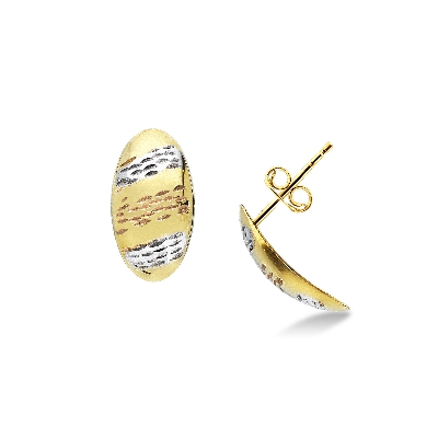 18k rose, yellow and white gold oval earrings