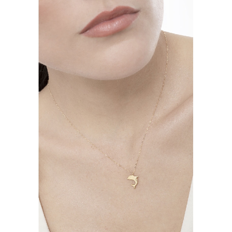 18k yellow gold necklace with dolphin pendant 