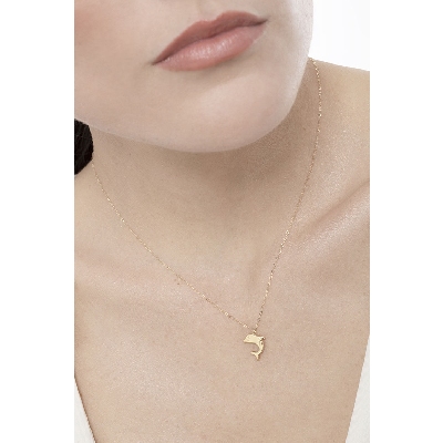 18k yellow gold necklace with dolphin pendant 