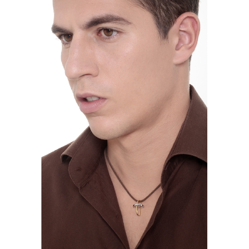 18k yellow and white gold rounded cross pendant 