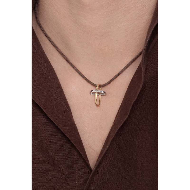 18k yellow and white gold rounded cross pendant 