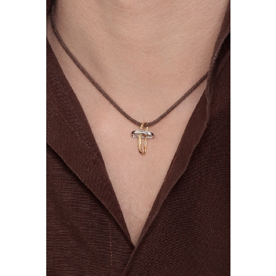 18k yellow and white gold rounded cross pendant 