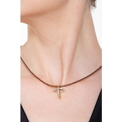 18k yellow and white gold rounded cross pendant 