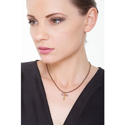 Rounded cross in 18k yellow and white gold