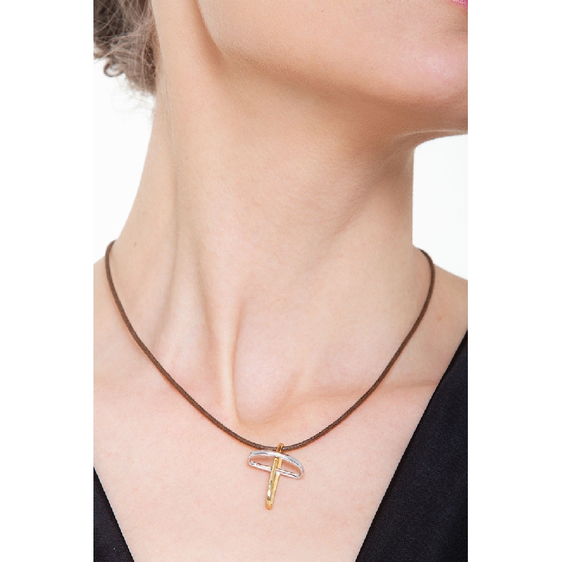 Rounded cross in 18k yellow and white gold