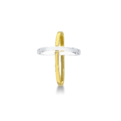 Rounded cross in 18k yellow and white gold
