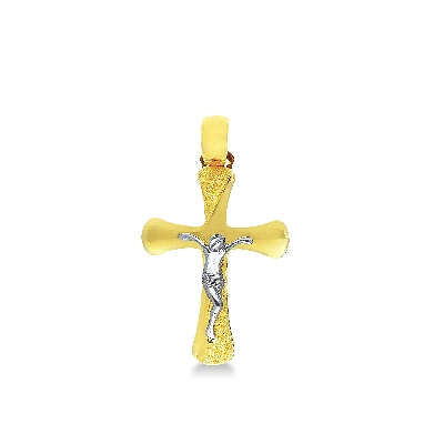 18k yellow and white gold cross pendant with Jesus