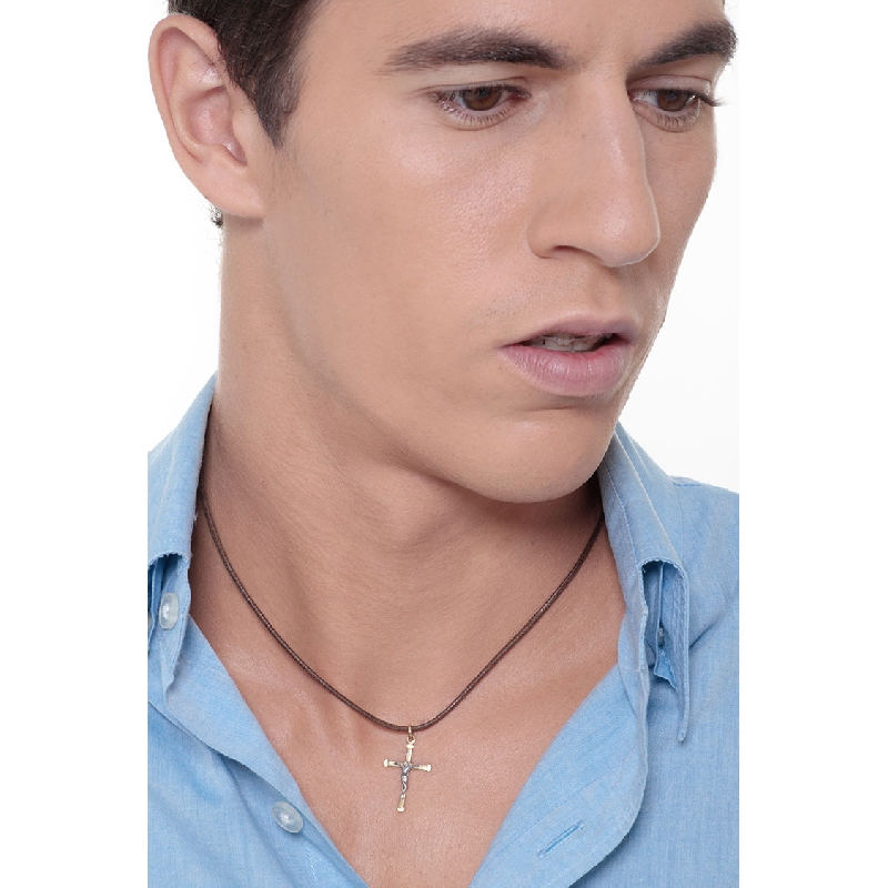 Silhuette cross and Jesus pendant in 18k yellow and white gold 