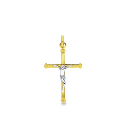 Silhuette cross and Jesus pendant in 18k yellow and white gold 
