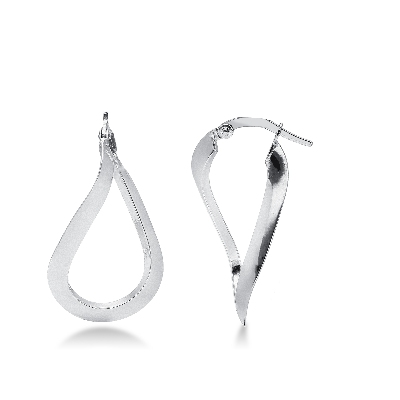 Oval curved earrings in white gold 18k