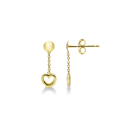 18k yellow gold drop earrings with hearts