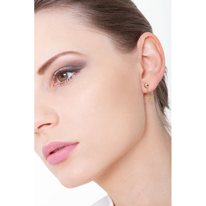 Yellow gold 18k drop earrings with stars pendants 