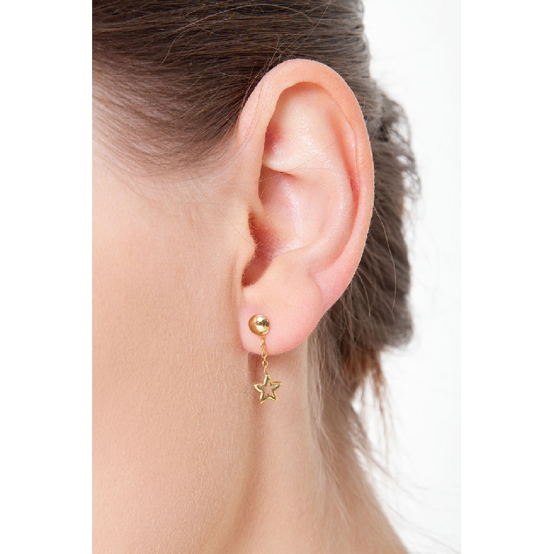 Yellow gold 18k drop earrings with stars pendants 