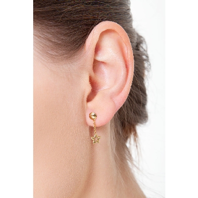 Yellow gold 18k drop earrings with stars pendants 