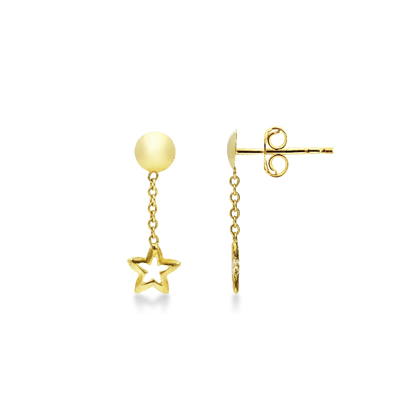 Yellow gold 18k drop earrings with stars pendants 