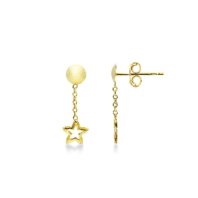 Yellow gold 18k drop earrings with stars pendants 