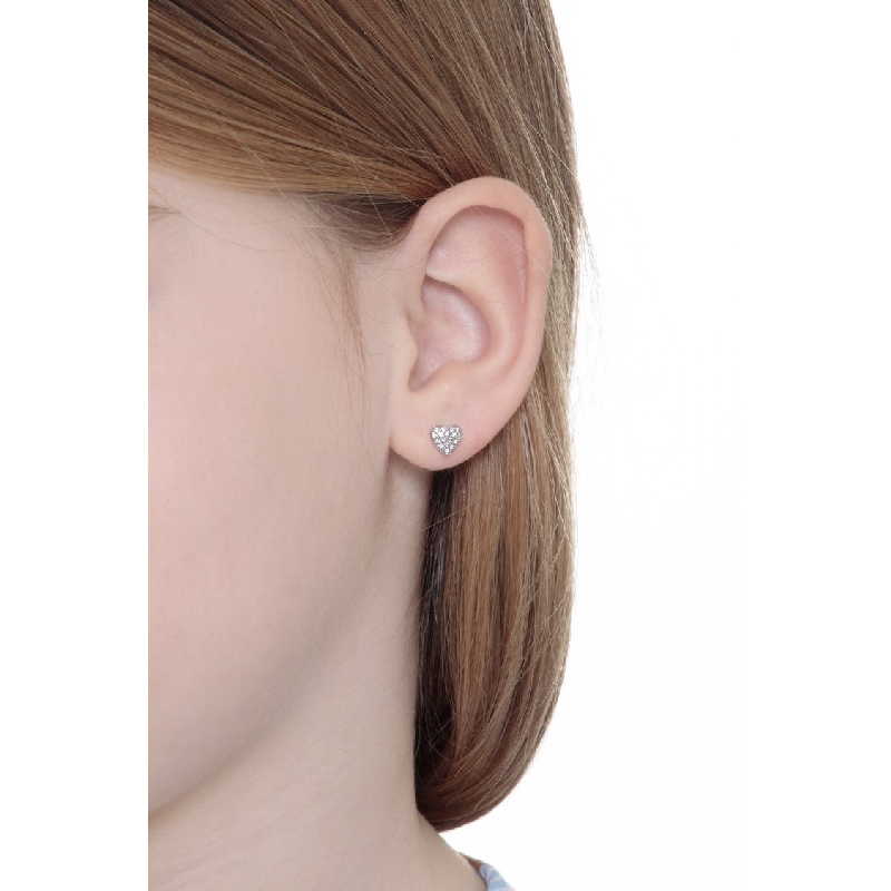 18k white gold heart earrings  with zircon pavè