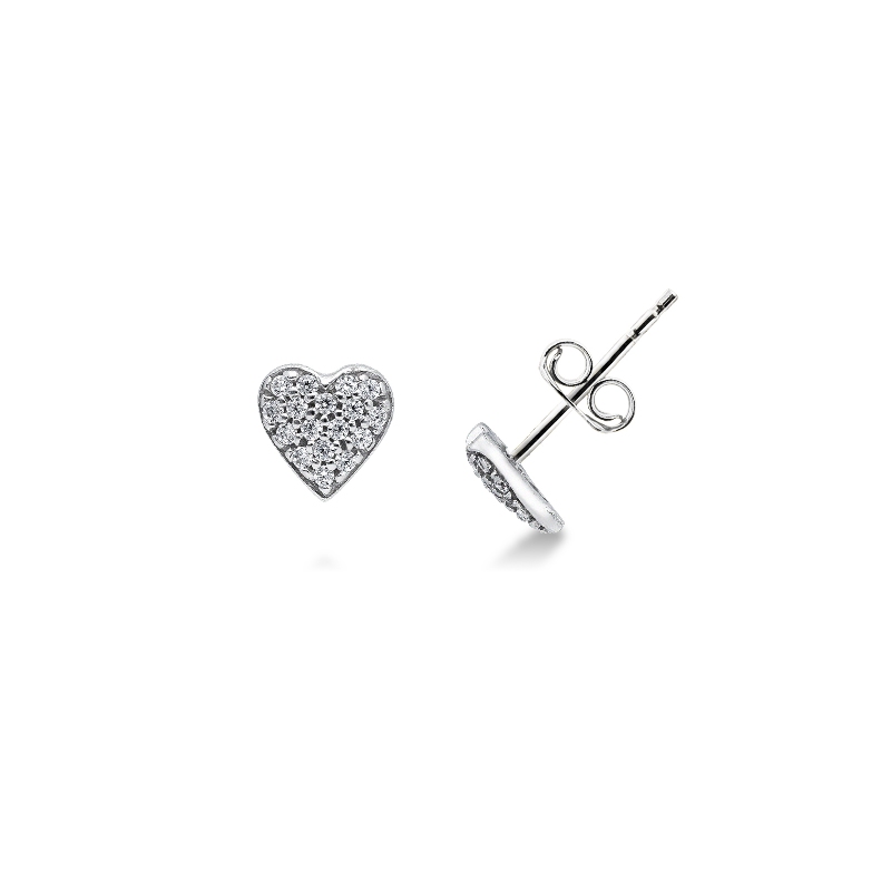 18k white gold heart earrings  with zircon pavè