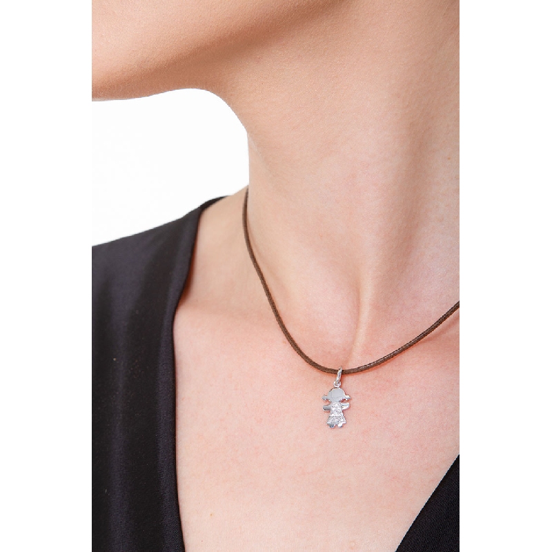 18k white gold girl pendant with pavè of diamonds