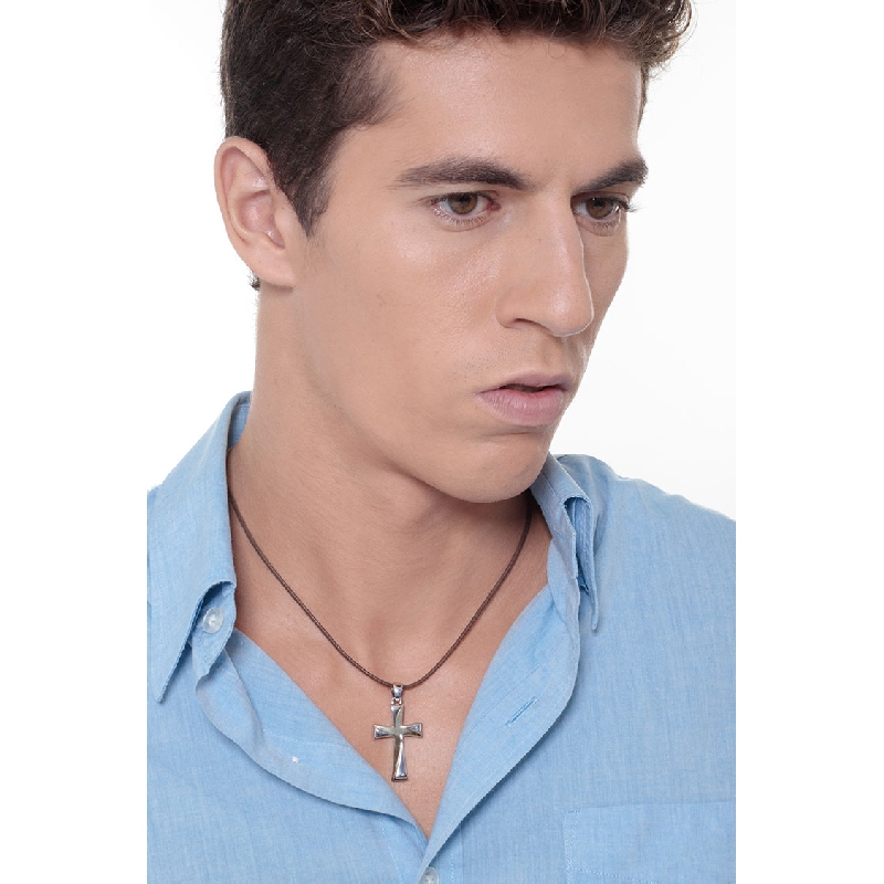 Fancy double gold cross, 18k yellow and white gold