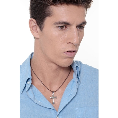 Fancy double gold cross, 18k yellow and white gold