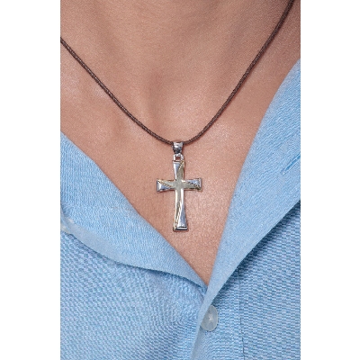 Fancy double gold cross, 18k yellow and white gold