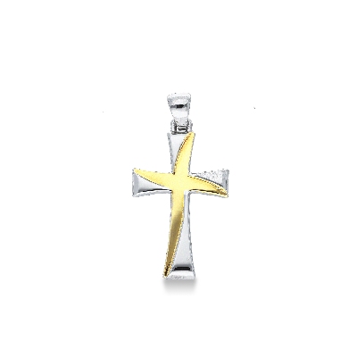 Fancy double gold cross, 18k yellow and white gold