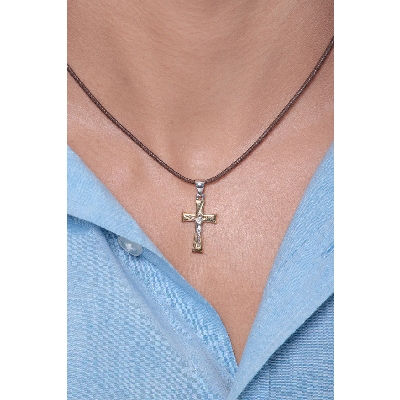 18k white gold Christ and hook and 18k yellow gold cross