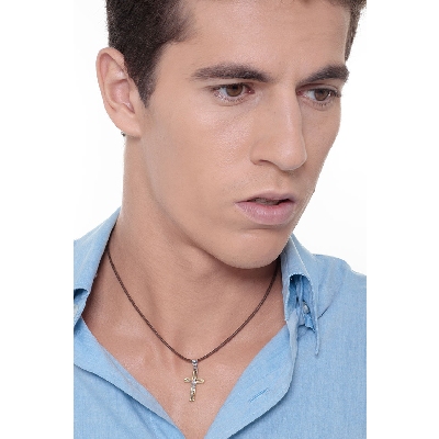 18k yellow gold cross with 18k white gold Christ and hook