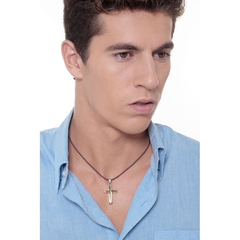 18k yellow gold cross with 18k white gold hook