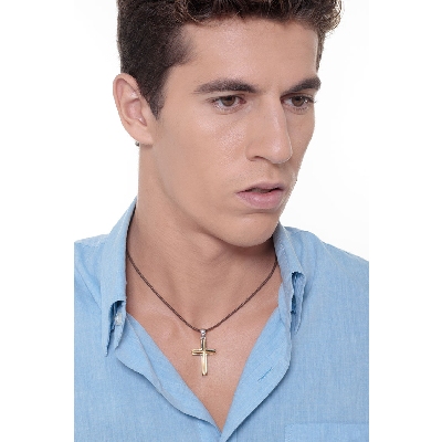 18k yellow gold cross with 18k white gold hook