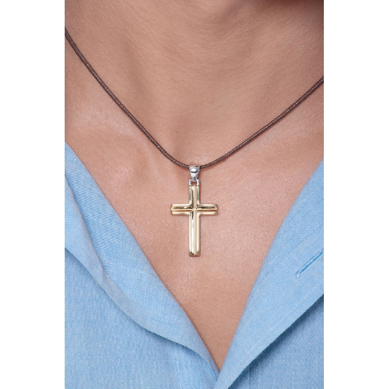 18k yellow gold cross with 18k white gold hook