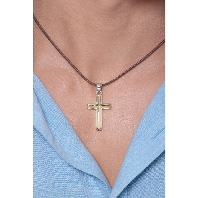 18k yellow gold cross with 18k white gold hook
