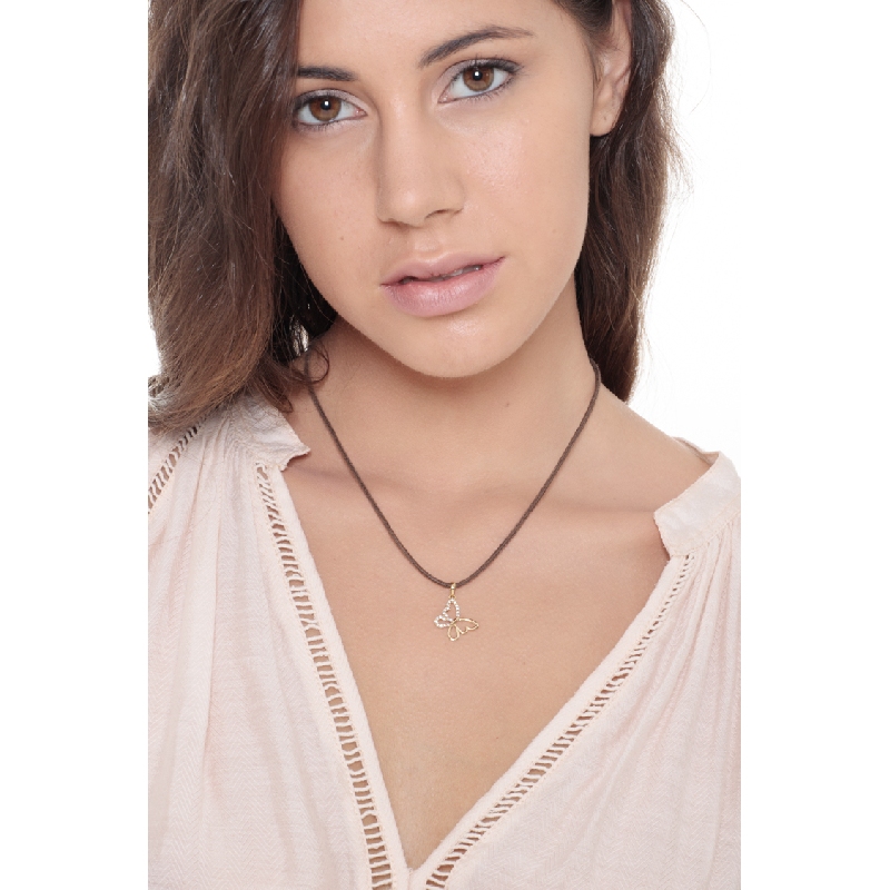 Butterfly pendant with zircons in 18k yellow gold