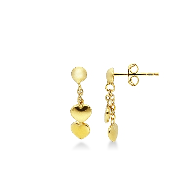Yellow gold 18k earrings with heart pendants 