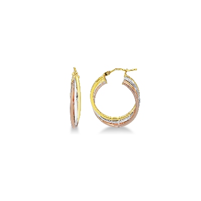 Tricolor hoop earrings in 18k white, rose and yellow gold