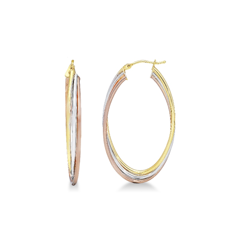 White, yellow and rose gold 18k oval earrings 