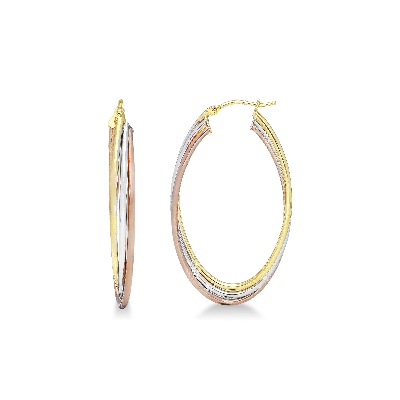 White, yellow and rose gold 18k oval earrings 