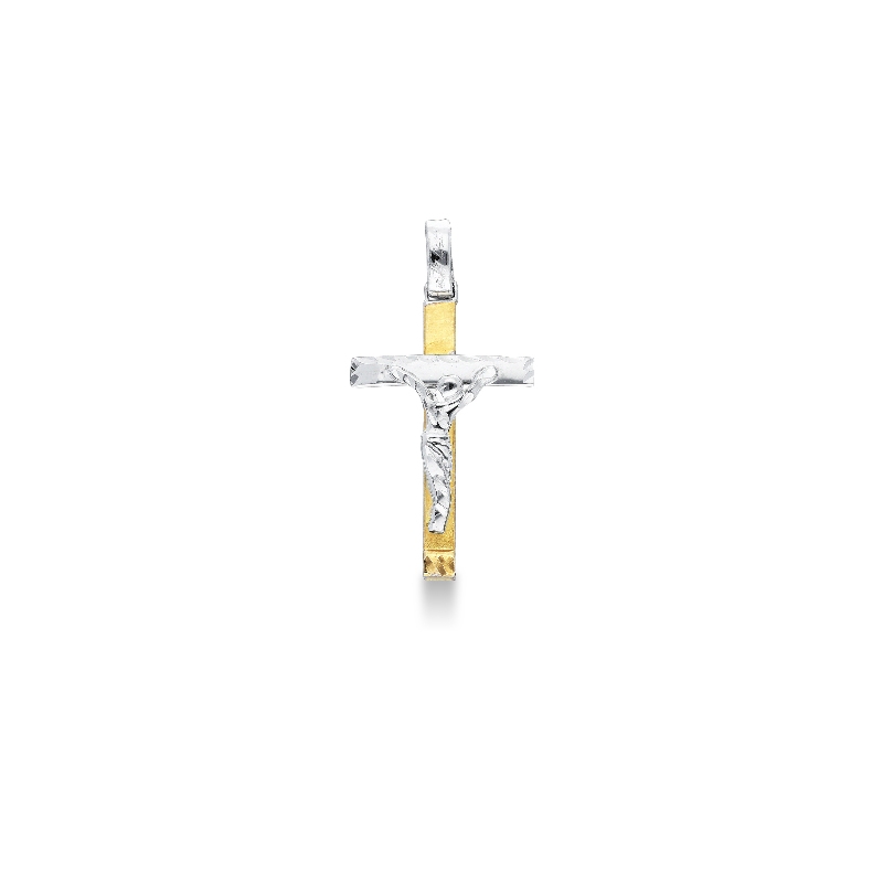 Cross with Christ in 18k yellow and white gold