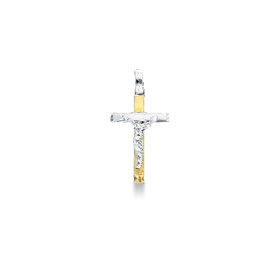 Cross with Christ in 18k yellow and white gold