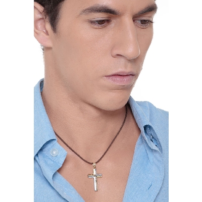 White and yellow gold 18k cross pendant