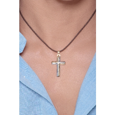 White and yellow gold 18k cross pendant