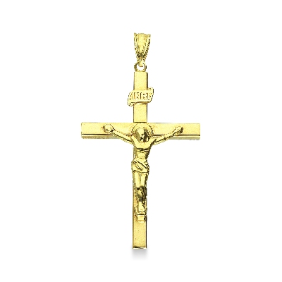 Jesus Christ and cross pendant in 18k yellow gold