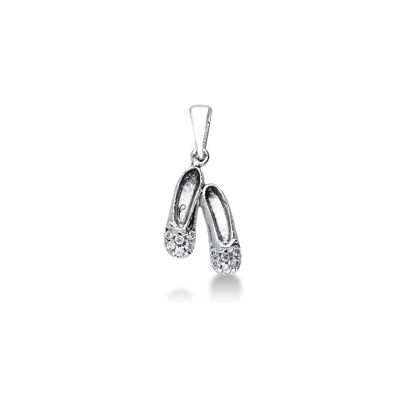 Dance shoes pendant with zircons in 18k white gold