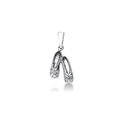 Dance shoes pendant with zircons in 18k white gold