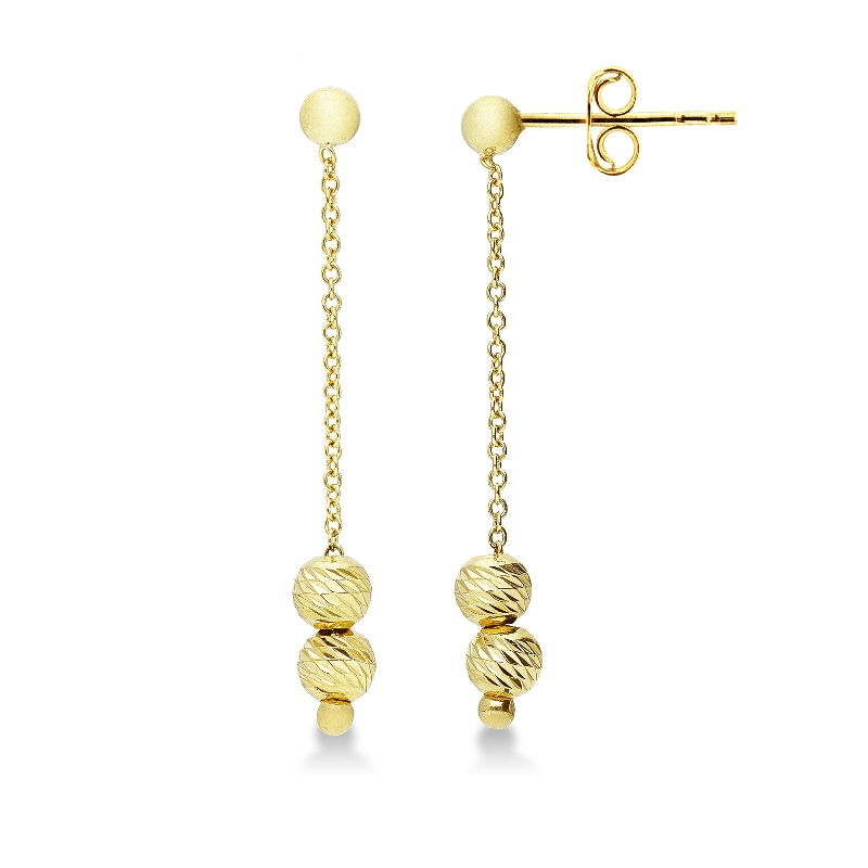 Yellow gold 18k drop earrings with diamond cut pendants 