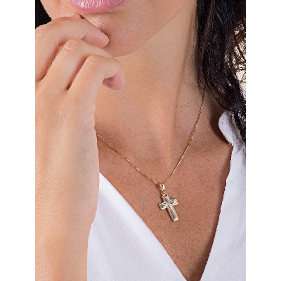 18k white and yellow gold cross pendant 