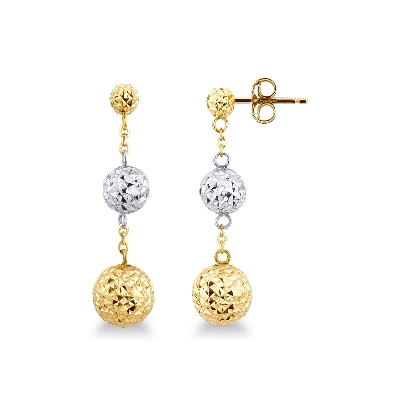 White and yellow gold 18k drop earrings with diamond cut pendants 